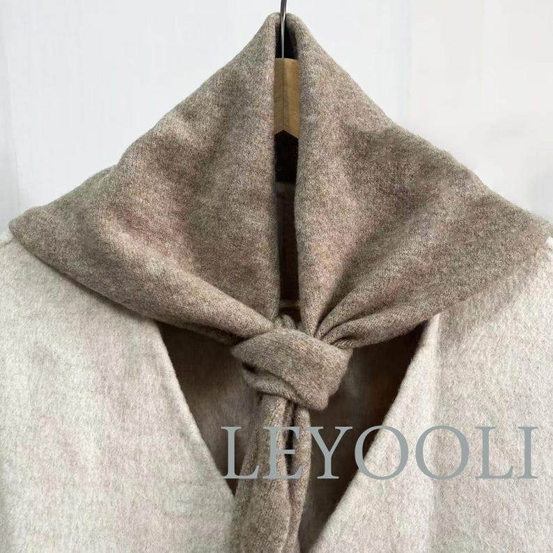 Oatmeal Knit Triangle Scarf: Wool Blend Winter Bandana