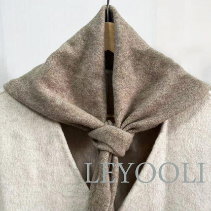 Oatmeal Knit Triangle Scarf: Wool Blend Winter Bandana