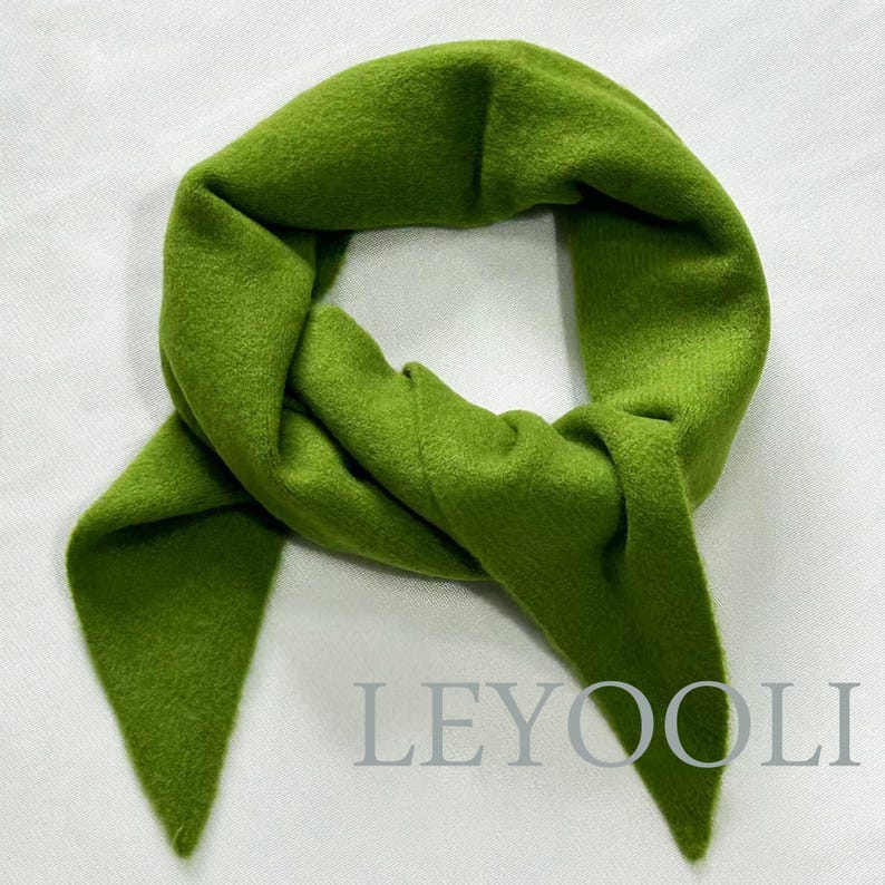 Green Knit Triangle Scarf: Wool Blend Winter Bandana