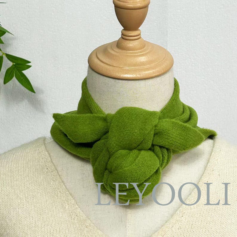 Green Knit Triangle Scarf: Wool Blend Winter Bandana
