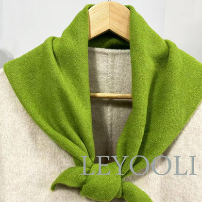 Green Knit Triangle Scarf: Wool Blend Winter Bandana