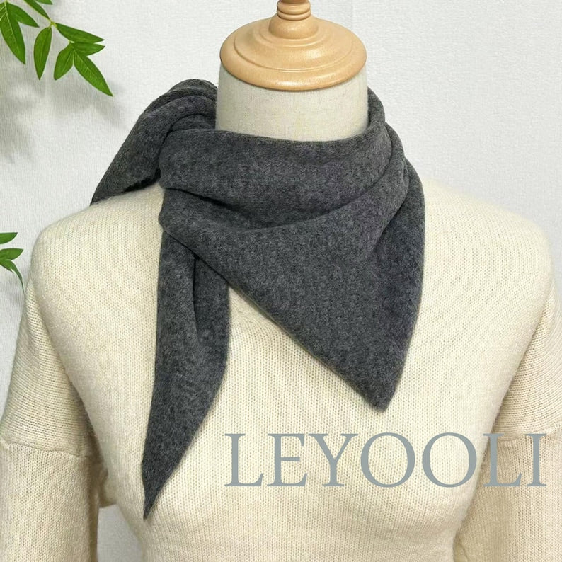 Gray Wool Triangle Scarf: Hand Knit Winter Bandana