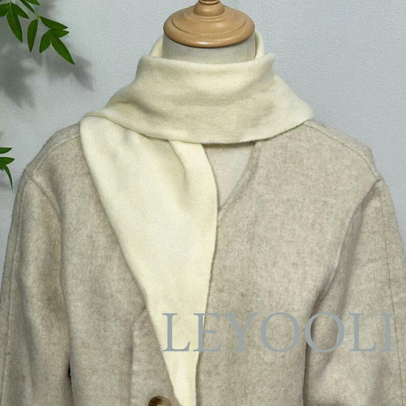 White Knit Triangle Scarf: Wool Blend Winter Bandana