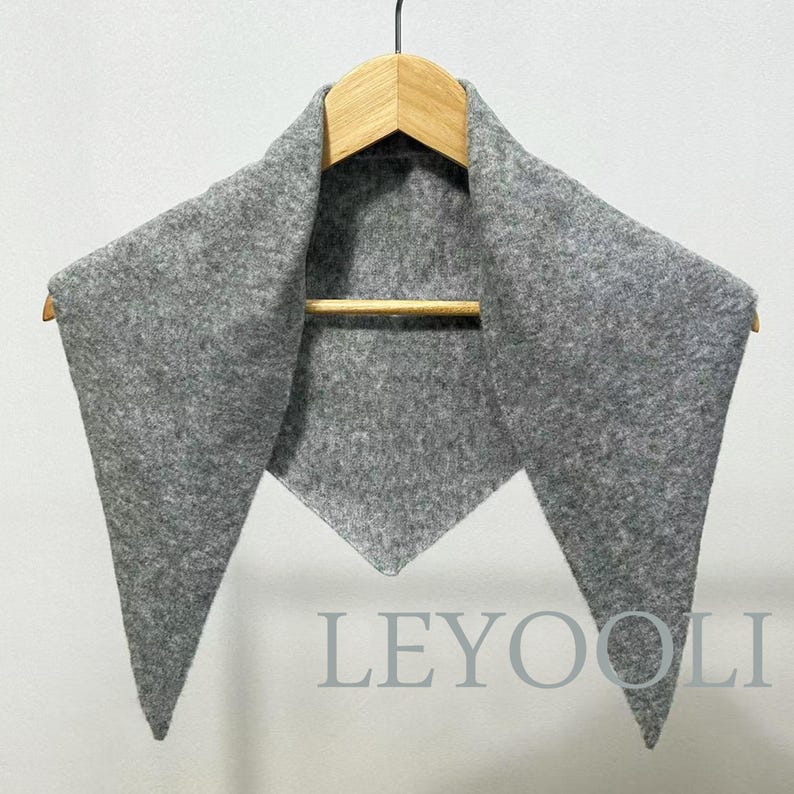 Light Gray Triangle Scarf: Wool Blend Winter Bandana