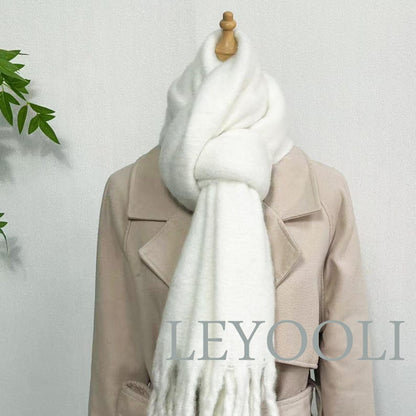 White Mohair Winter Scarf: Thickened Warm Solid Color