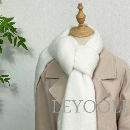 White Mohair Winter Scarf: Thickened Warm Solid Color