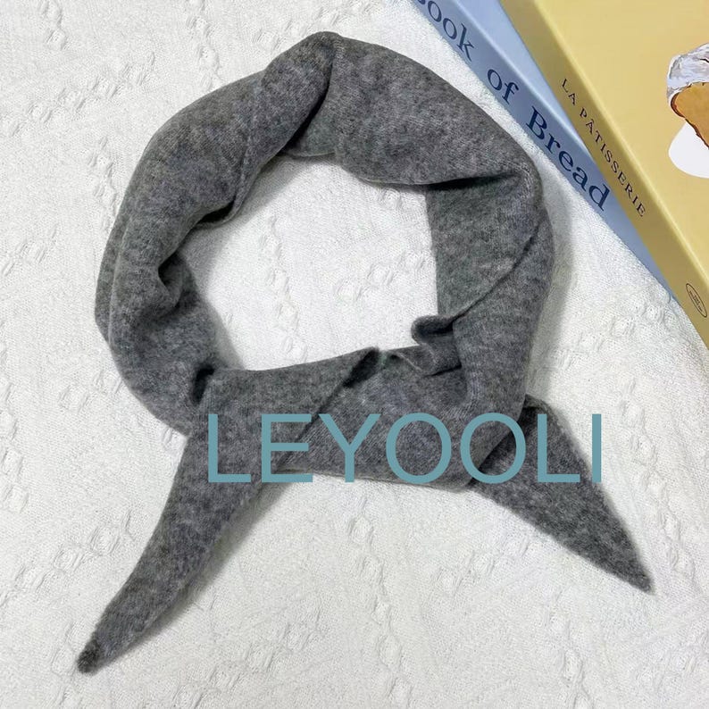 Hand Knit Triangle Scarf: Cashmere Wool Blend Winter Bandana