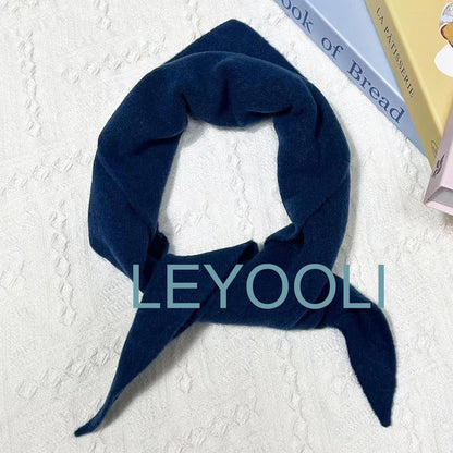 Hand Knit Triangle Scarf: Cashmere Wool Blend Winter Bandana