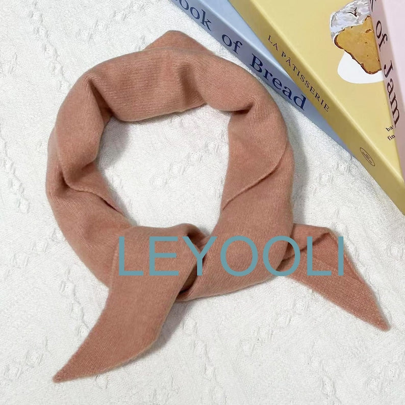 Hand Knit Triangle Scarf: Cashmere Wool Blend Winter Bandana