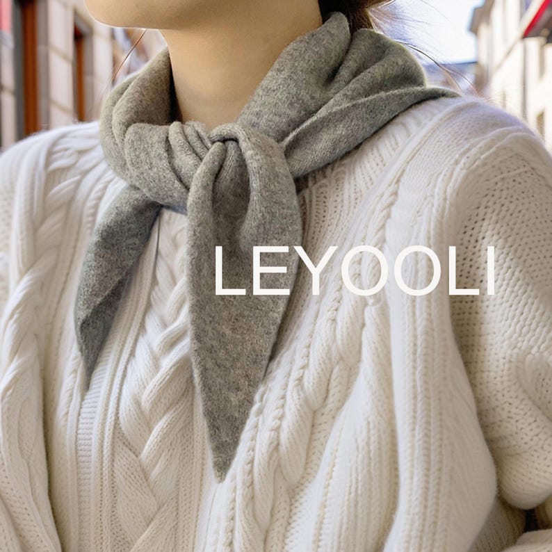 Light Gray Triangle Scarf: Wool Blend Winter Bandana