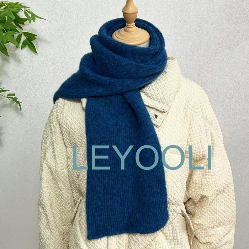 Handmade Wool Knitted Scarf: Dark Navy Blue Winter Scarf