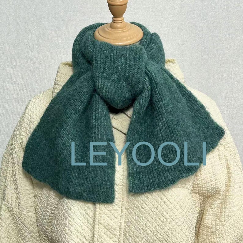 Handmade Turquoise Green Wool Knitted Scarf, Winter Accessory