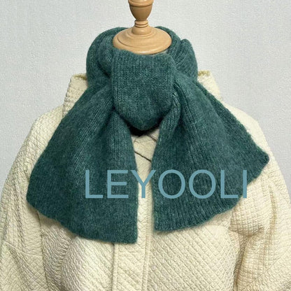 Handmade Turquoise Green Wool Knitted Scarf, Winter Accessory