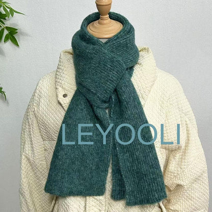 Handmade Turquoise Green Wool Knitted Scarf, Winter Accessory