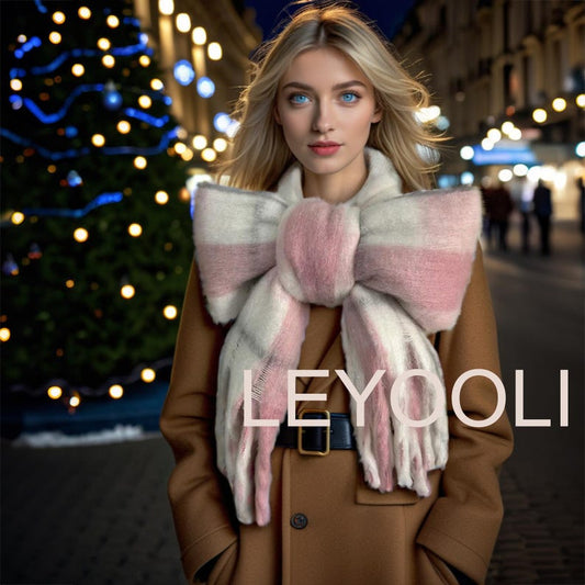 Pink Plaid Mohair Scarf: Winter Warm Shawl