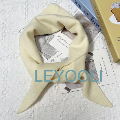 Hand Knit Triangle Scarf: Wool Cashmere Blend Winter Bandana