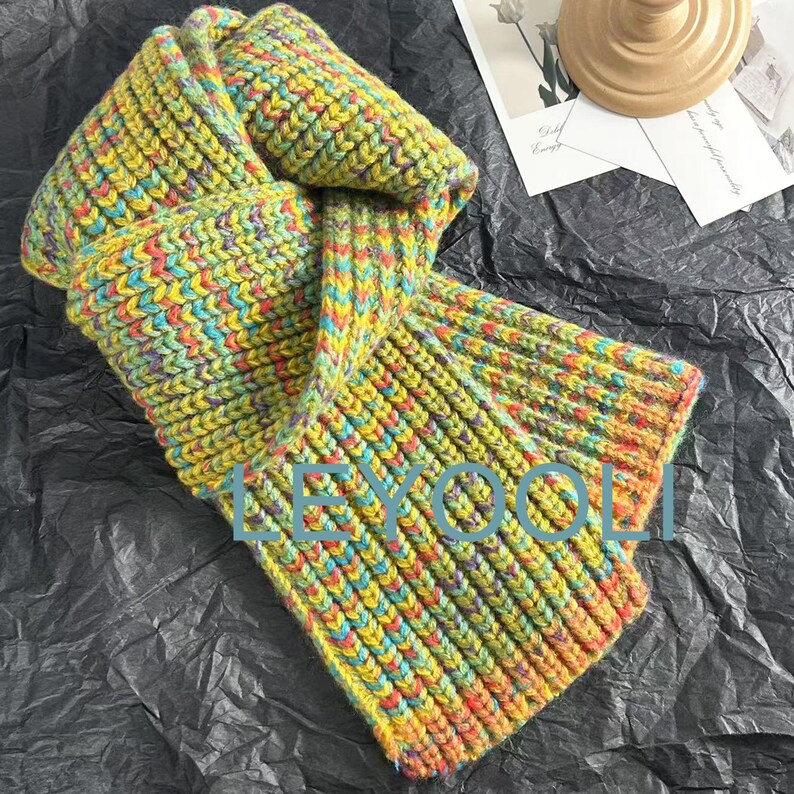 Hand Knit Colorful Wool Scarf, Winter Warm Gift