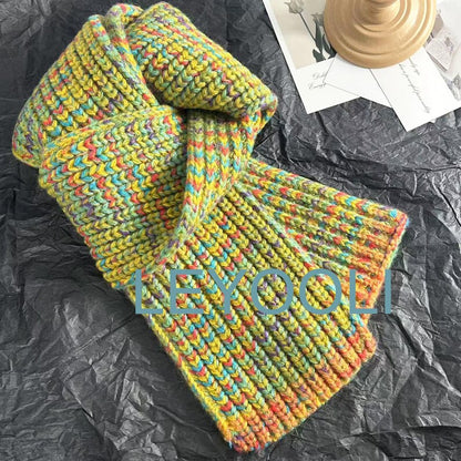 Hand Knit Colorful Wool Scarf, Winter Warm Gift