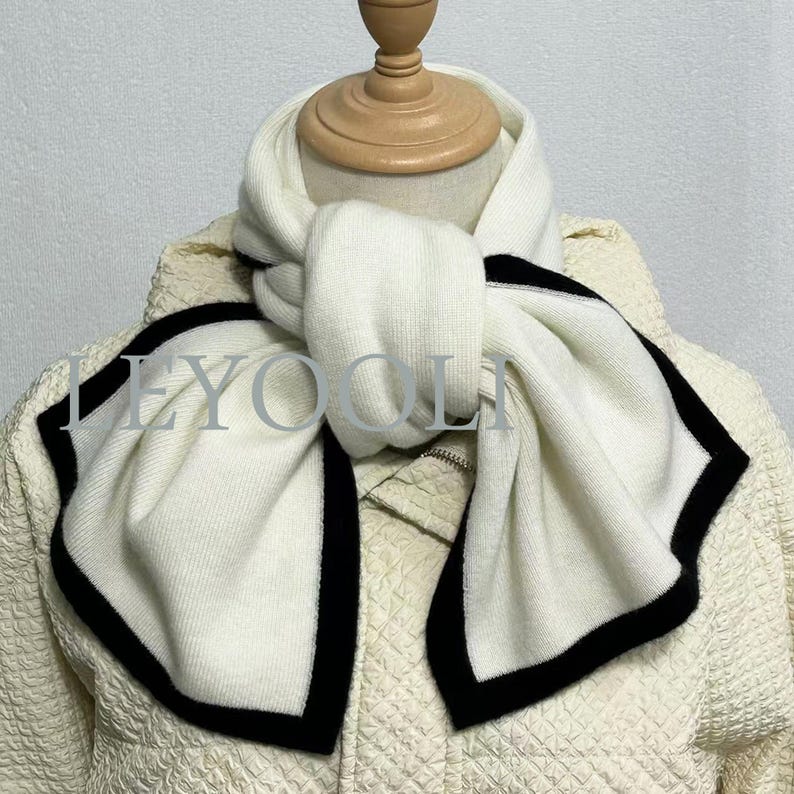White Cashmere Knitted Scarf, Classic Soft Style