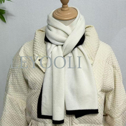 White Cashmere Knitted Scarf, Classic Soft Style