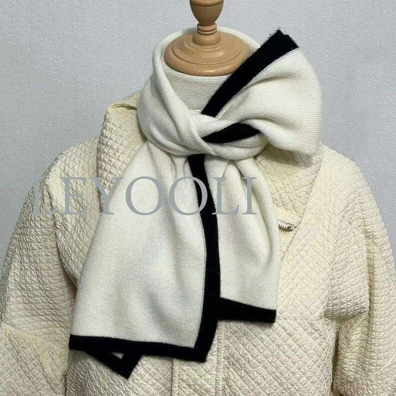 White Cashmere Knitted Scarf, Classic Soft Style