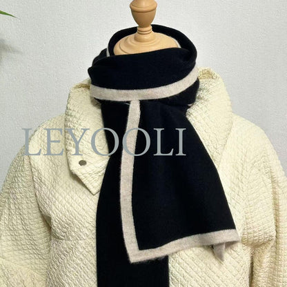 Black Cashmere Knit Scarf: Classic Solid Color, Warm Winter Scarf