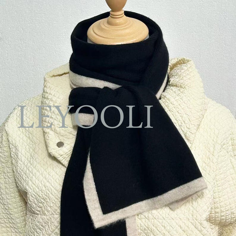 Black Cashmere Knit Scarf: Classic Solid Color, Warm Winter Scarf