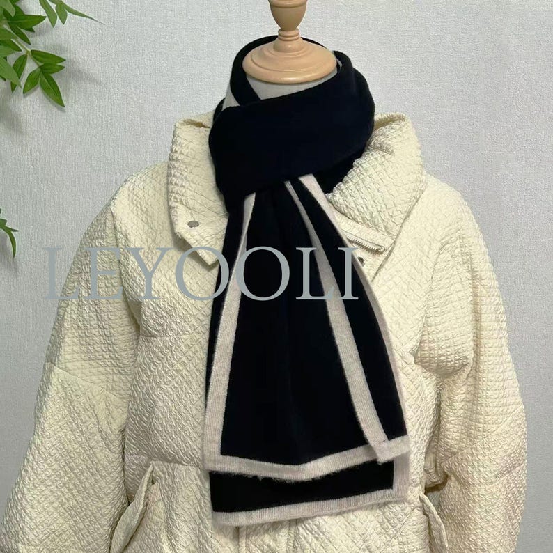 Black Cashmere Knit Scarf: Classic Solid Color, Warm Winter Scarf