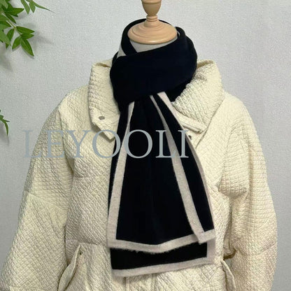 Black Cashmere Knit Scarf: Classic Solid Color, Warm Winter Scarf