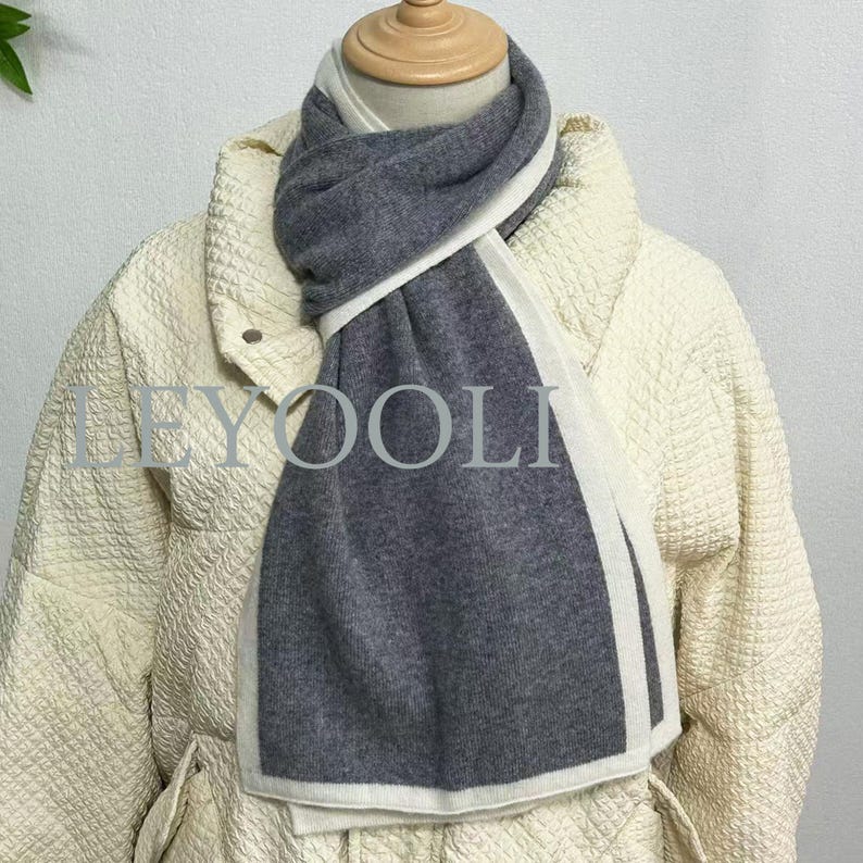 Gray Cashmere Knitted Scarf, Universal Winter Scarf
