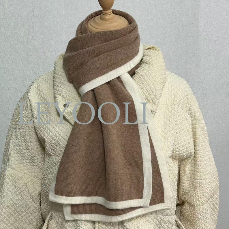 Camel Cashmere Knitted Scarf, Soft Warm Winter Scarf