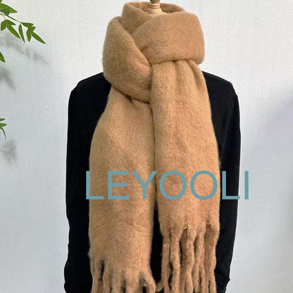 Camel Mohair Blend Scarf, Tassel Design, Warm Winter Scarf