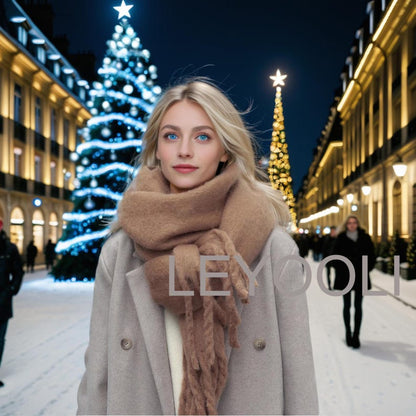 Camel Mohair Blend Scarf, Tassel Design, Warm Winter Scarf