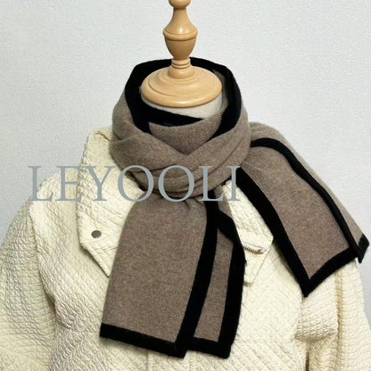 Dark Camel Cashmere Knitted Scarf, Classic Warm Winter Scarf