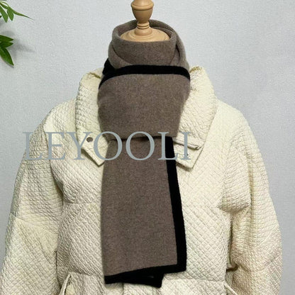 Dark Camel Cashmere Knitted Scarf, Classic Warm Winter Scarf