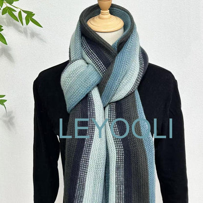 Hand Knitted Striped Wool Scarf: Winter Warm Shawl (220cm*35cm)
