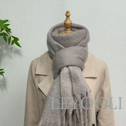 Gray Mohair Fringed Scarf, Warm Winter Shawl