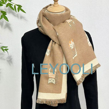 Cat Pattern Scarf Shawl, Thickened Warm Scarf