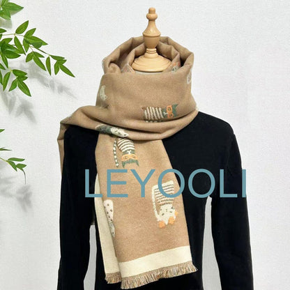 Cat Pattern Scarf Shawl, Thickened Warm Scarf