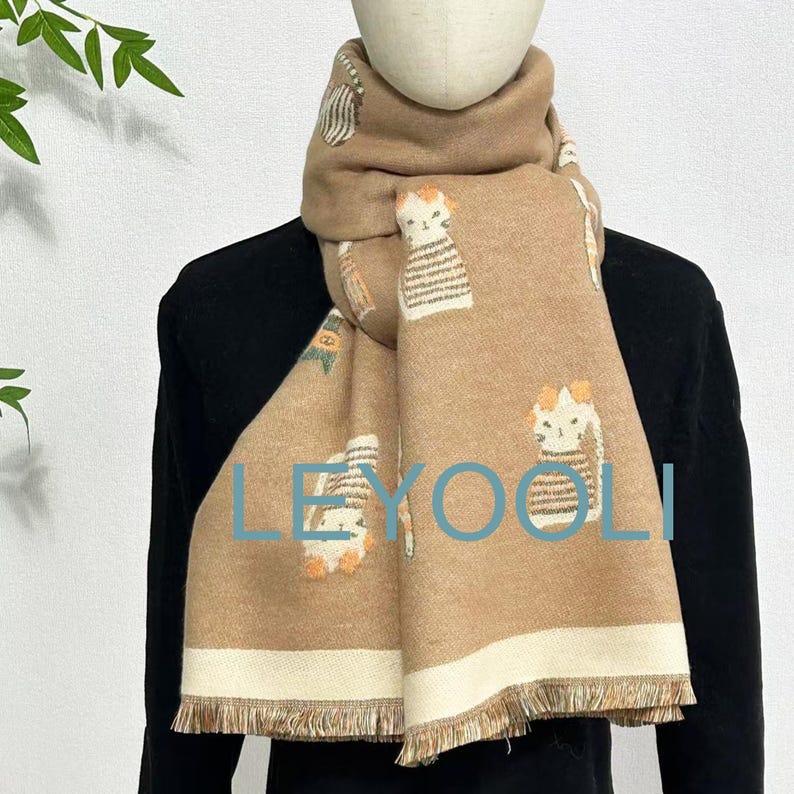 Cat Pattern Scarf Shawl, Thickened Warm Scarf