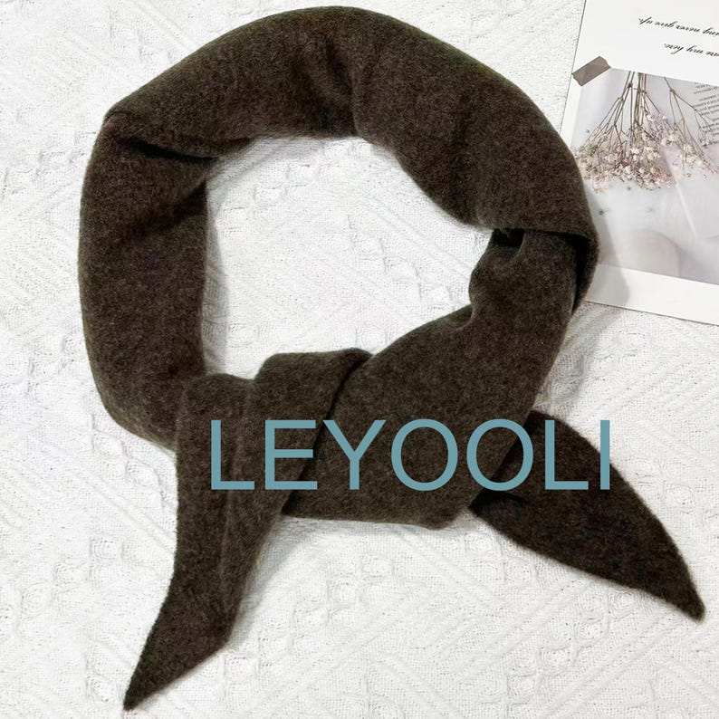 Brown Wool Blend Triangle Scarf, Knit Winter Bandana