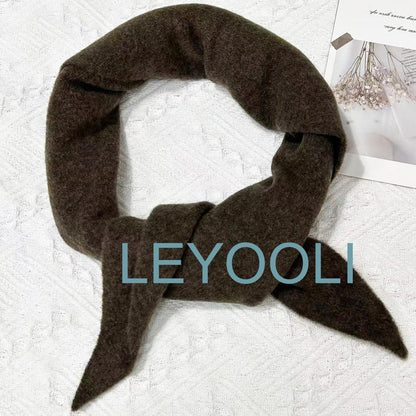 Brown Wool Blend Triangle Scarf, Knit Winter Bandana