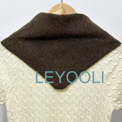 Brown Wool Blend Triangle Scarf, Knit Winter Bandana