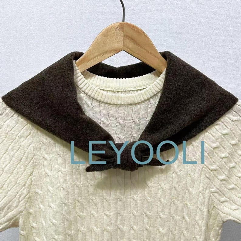 Brown Wool Blend Triangle Scarf, Knit Winter Bandana