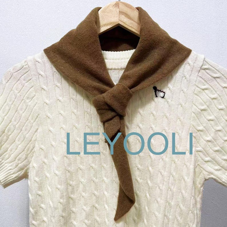 Camel Wool Blend Triangle Scarf: Hand Knit Winter Bandana