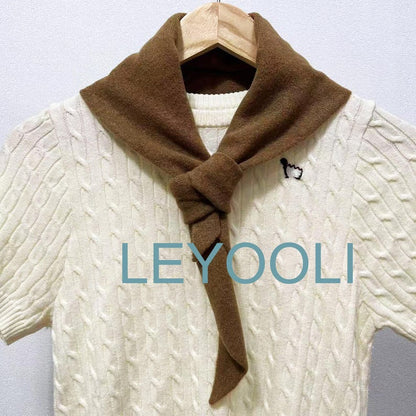 Camel Wool Blend Triangle Scarf: Hand Knit Winter Bandana