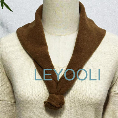 Camel Wool Blend Triangle Scarf: Hand Knit Winter Bandana