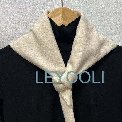 Hand Knit Beige Triangle Scarf: Wool Blend Winter Bandana