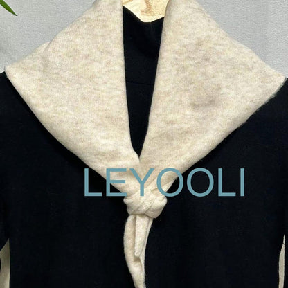Hand Knit Beige Triangle Scarf: Wool Blend Winter Bandana