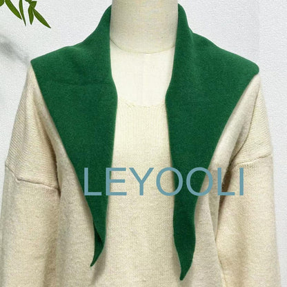 Green Wool Triangle Scarf: Hand Knit Winter Bandana